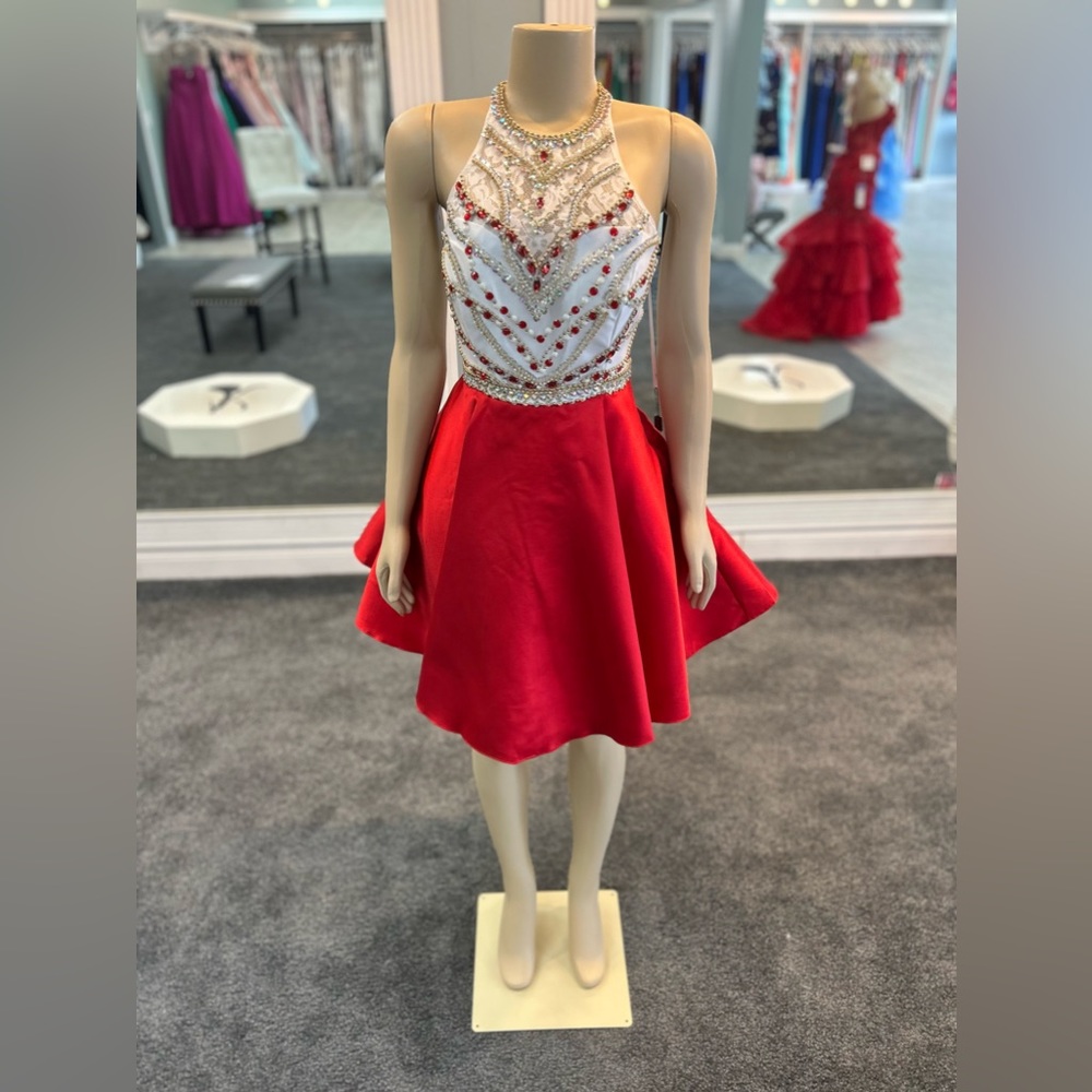 size 10. red and white halter top skater skirt. beaded top